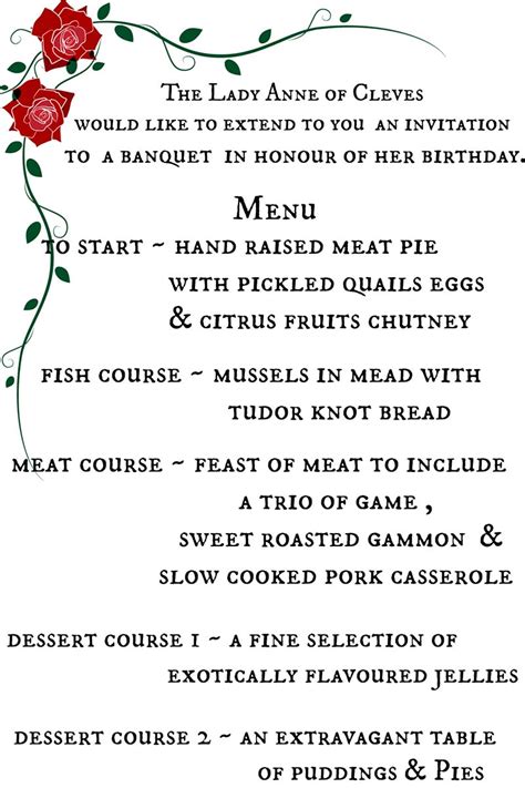 tudor banquet menu.